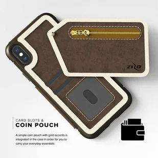 Zizo Nebula Wallet Case Skórzane etui iPhone X z kieszeniami na karty + saszetka na zamek + szkło 9H na ekran (Dark Brown/Brown) - Etui i futerały do telefonów - miniaturka - grafika 7