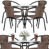 Meble ogrodowe - Meble na balkon: stolik kawowy, 4 krzesła metalowe do ogrodu czarno-brązowe - miniaturka - grafika 1