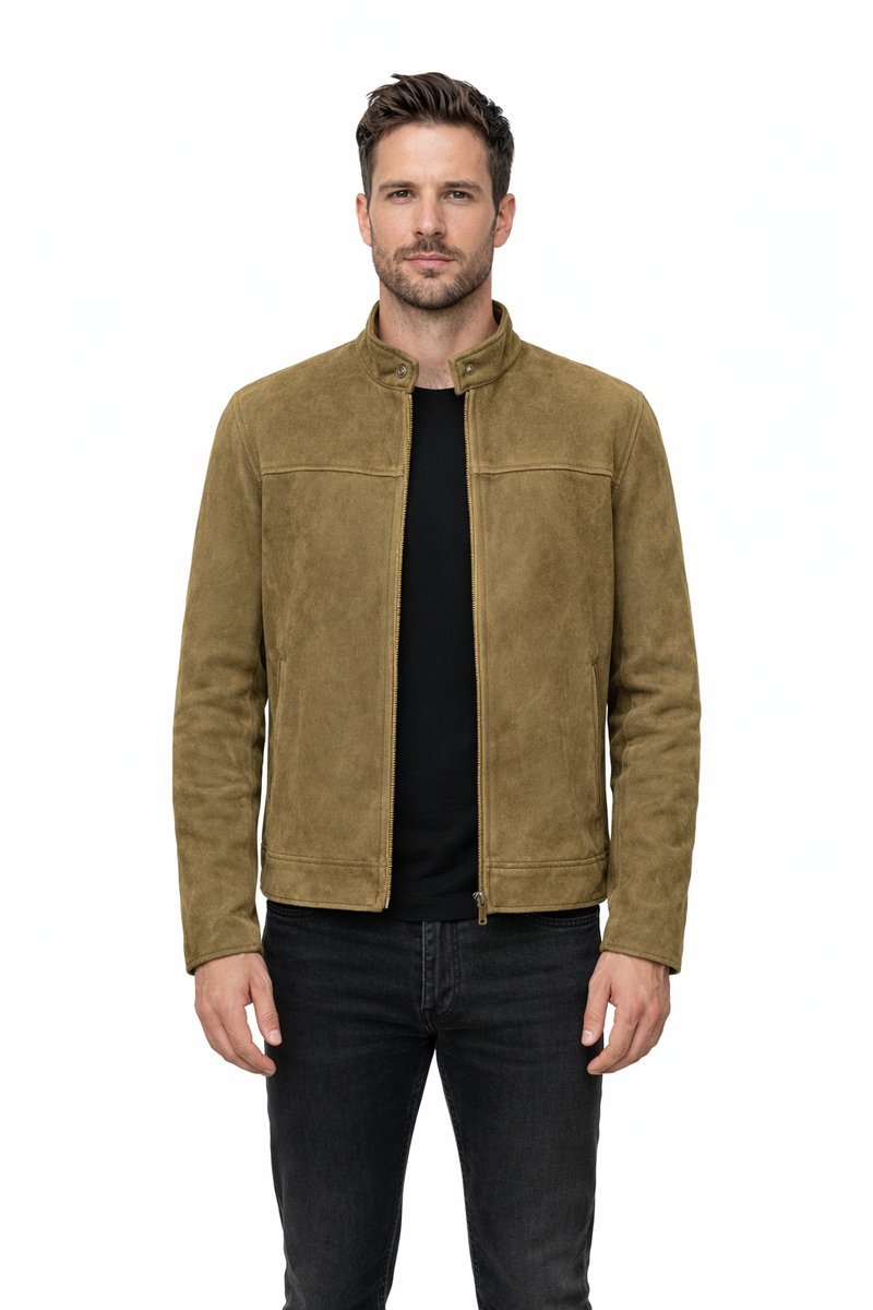 MICHAEL KORS ZAMSZOWA KURTKA MĘSKA Z PIONOWYMI KIESZENIAMI KHAKI M 1I1C