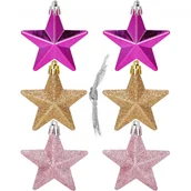Bombki - Bombki choinkowe 6 szt. ozdoby świąteczne gwiazdki zestaw różowy - miniaturka - grafika 1