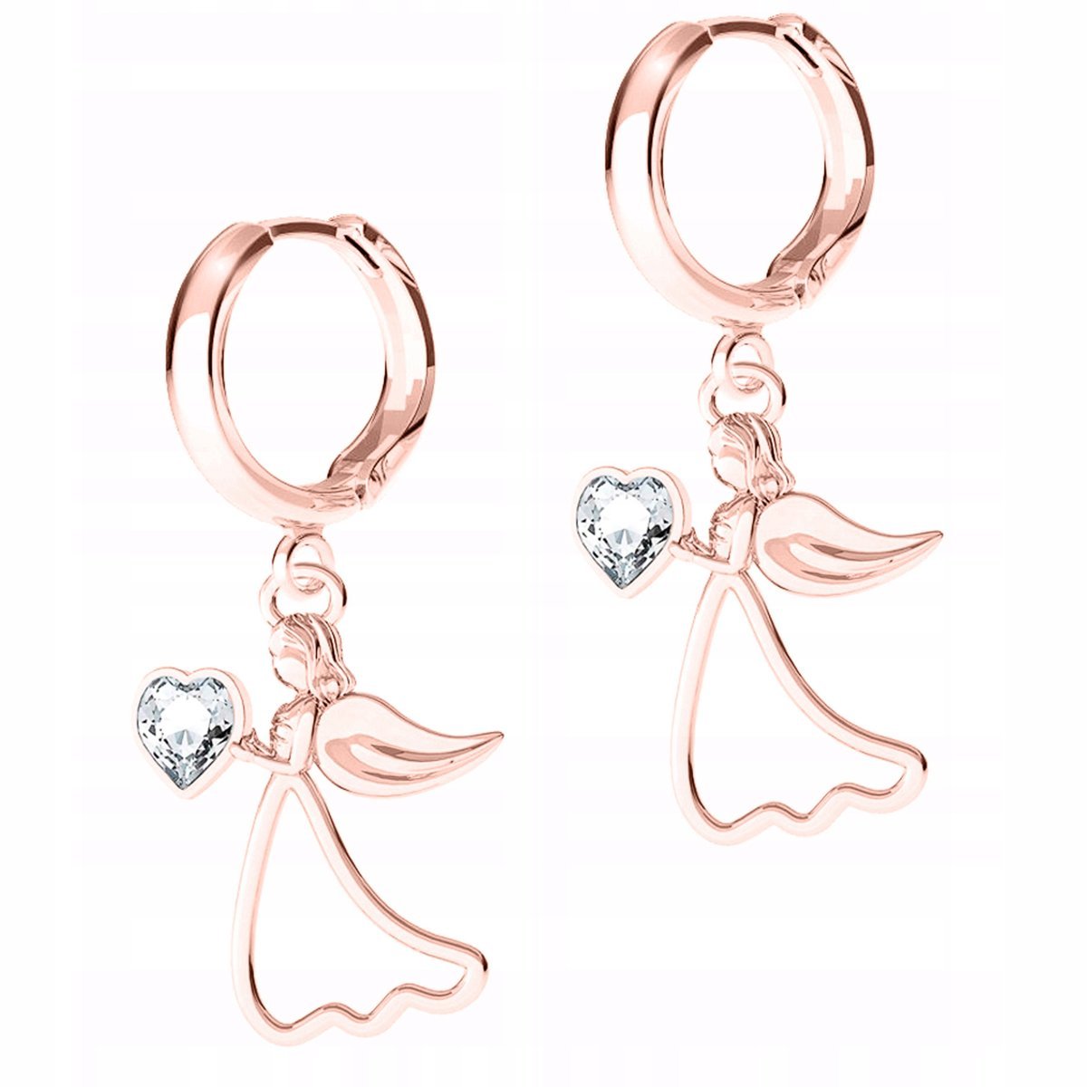 Kolczyki Pozłacane Anioł z Sercem Serduszkiem Anioły Aniołki SREBRO 925