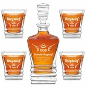 Karafki - Karafka geometric z 4 szklankami i grawerem dla konesera whisky - miniaturka - grafika 1