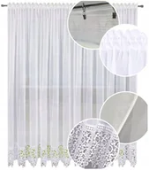 Firany - Firana gotowa z gipiurą 300x220 długa firany gładkie na balkon z koronką - miniaturka - grafika 1