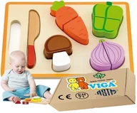 Zabawki sensoryczne - Drewniane WARZYWA do krojenie pokrojenia VIGA Tacka Nożyk Zabawki Rozwojowe Viga 18m+ - miniaturka - grafika 1