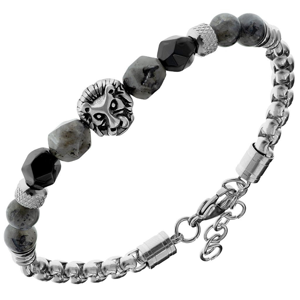 Bransoletka męska kamienie ONYKS JASPIS koraliki L