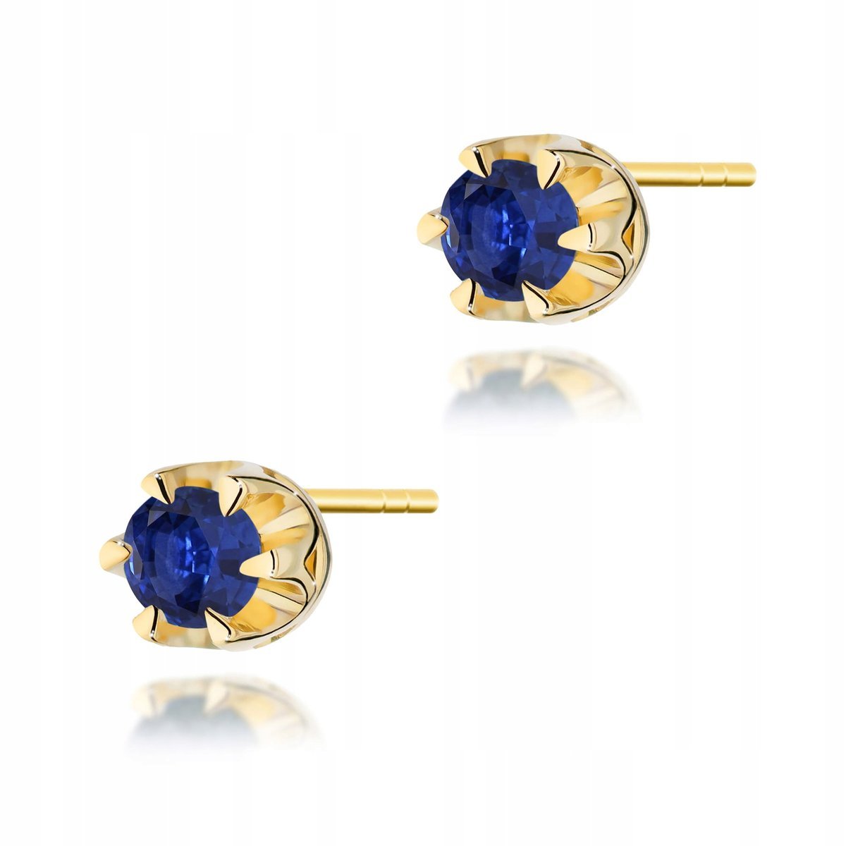 Złote kolczyki 585 z szafirem 2 x 0,15ct modny wzór dla niej na prezent 14k