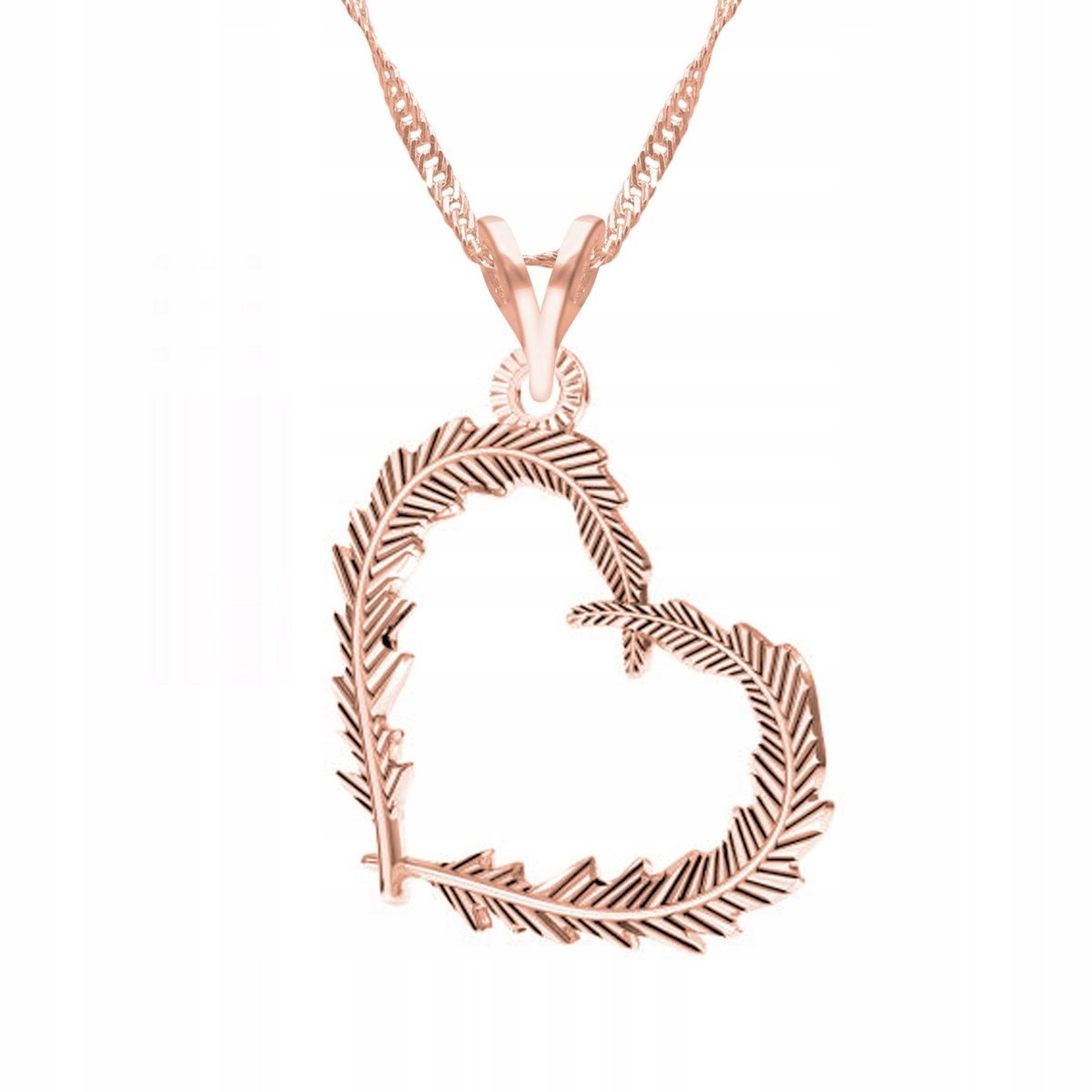 Naszyjnik Pozłacany Serce Pióro Piórko z Sercem Serduszko SREBRO 925