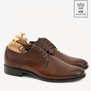 Skórzane eleganckie derby Duncan brązowe - BRILU - Półbuty męskie - miniaturka - grafika 1