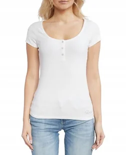 GUESS BIAŁA DOPASOWANA BLUZKA Z KRÓTKIM RĘKAWEM I GUZIKAMI M GMB - Bluzki damskie - miniaturka - grafika 1