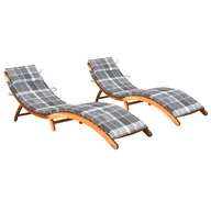 Leżaki ogrodowe - vidaXL Lumarko Leżaki z poduszkami, 2 szt., lite drewno akacjowe 3077375 - miniaturka - grafika 1