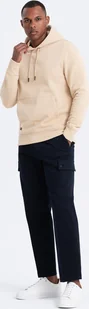 Ombre Męska bawełniana dresowa bluza kangurka z kapturem BASIC beżowa V6 OM-SSBN-0161 L - Bluzy męskie - miniaturka - grafika 1