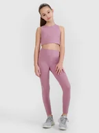 Spodnie i spodenki dla dziewczynek - 4F Legginsy sportowe z wysokim stanem dziewczęce 4F JUNIOR x Anna Lewandowska - różowe 134/140 (8-10 lat) - miniaturka - grafika 1