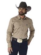 Koszule męskie - Wrangler Męska koszula robocza z długim rękawem w stylu kowbojskim, sprane wykończenie, guziki, nieprzejrzysta, Khaki, XL Długi - miniaturka - grafika 1