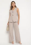Komplety damskie - Szary Komplet Garniturowy Kamizelka z Ozdobnymi Guzikami i Spodnie Filuenna - miniaturka - grafika 1
