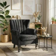 Fotele - Fotel Uszak Wypoczynkowy MALLO Czarny Welurowy Nowoczesny Glamour - miniaturka - grafika 1