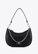 Torebki damskie - Damska torebka ze skóry naturalnej z ozdobnym łańcuszkiem czarna - miniaturka - grafika 1