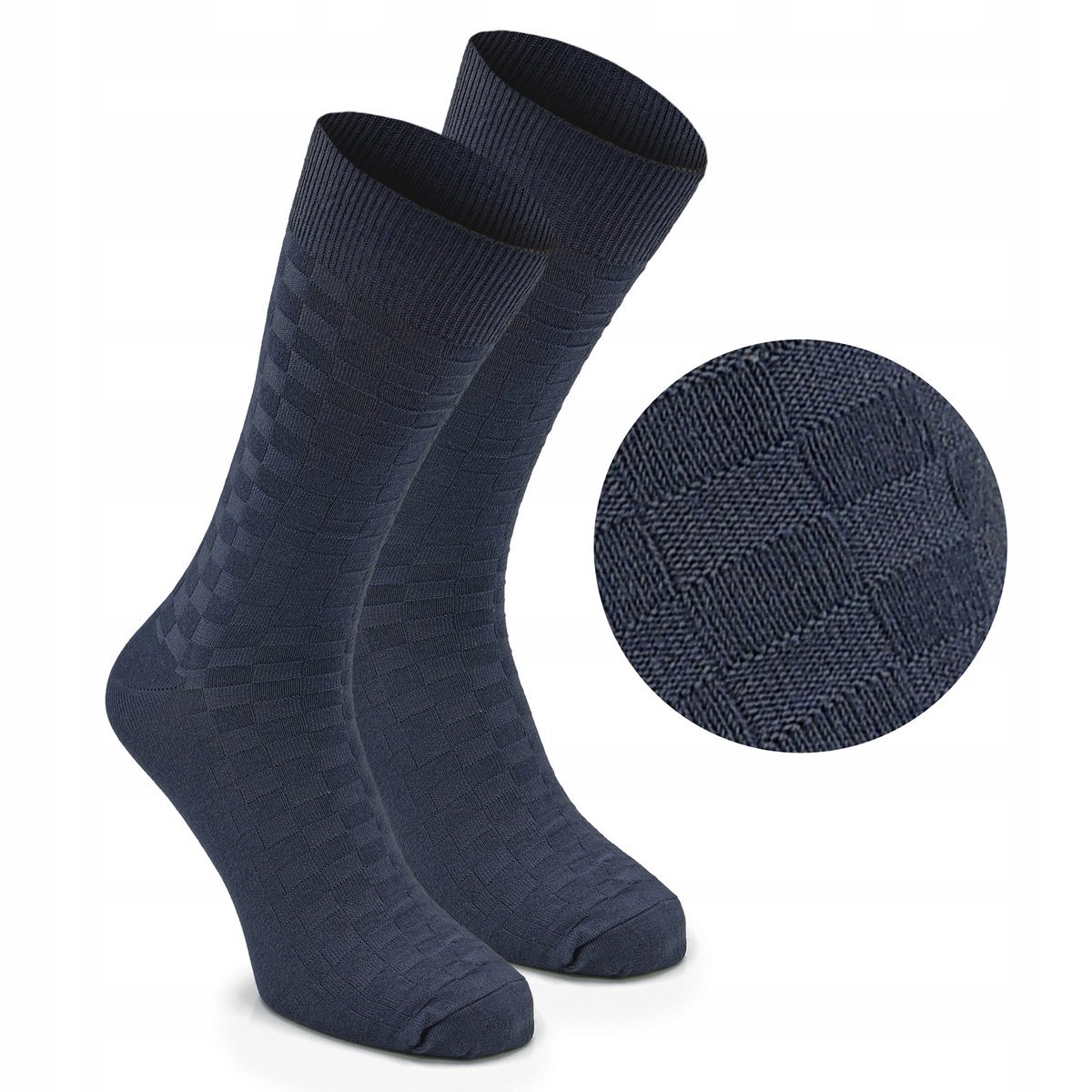 Wysokie Eleganckie SKARPETKI Męskie Bambusowe Elastyczne GRANATOWE One Size