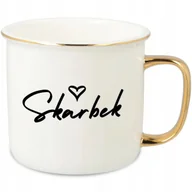 Kubki - KUBEK UCHO RANT ZŁOTY PORCELANOWY RETRO PREZENT DLA CHŁOPAKA SKARBEK WZORY - miniaturka - grafika 1