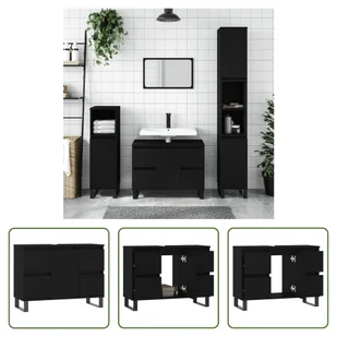 The Living Store Szafka łazienkowa czarna 80x33x60 cm materiał drewnopochodny - Szafki łazienkowe - miniaturka - grafika 1
