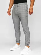 Spodnie męskie - Szare spodnie materiałowe joggery w kratę męskie Denley 0066 - miniaturka - grafika 1
