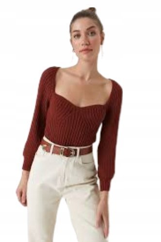 TRENDYOL RUSTYKALNY SWETER DAMSKI Z PRĄŻKOWANEJ DZIANINY Z GOLFEM M XQA