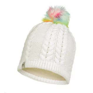 Odzież sportowa dziecięca - Czapka zimowa dziecięca z pomponem Buff Child Knitted & Full Fleece Hat Nina Lilac White - grafika 1