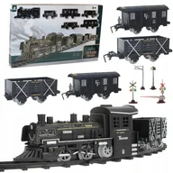 Zabawki konstrukcyjne - POCIĄG LOKOMOTYWA CIUCHCIA TORY + 5 WAGONÓW DUŻY ZESTAW - DYM i DŹWIĘKI - miniaturka - grafika 1