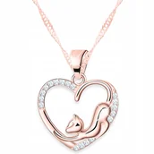 Naszyjniki - Naszyjnik Pozłacany z Kotkiem w Sercu Cyrkonie Cat Serduszko Kot SREBRO 925 - miniaturka - grafika 1