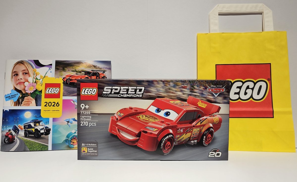 LEGO 77255 Speed Champions - Zygzak McQueen – zestaw z oryginalną torbą LEGO i katalogiem