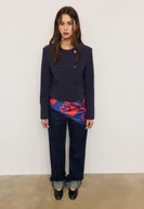 Marynarki i żakiety damskie - Stradivarius Krótka marynarka z okrągłym dekoltem Morski S - miniaturka - grafika 1