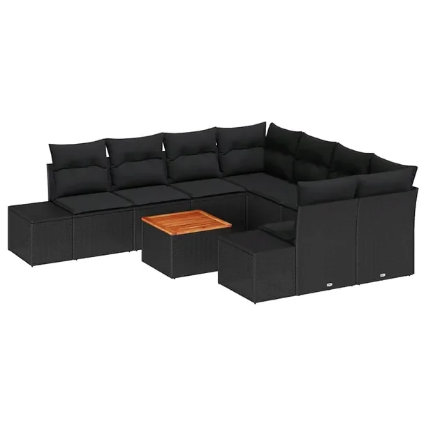 Zestaw sof ogrodowych modułowych UV, stal i polirattan, czarny, 55x55x37 c