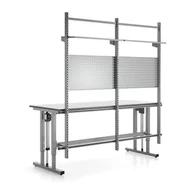 Akcesoria do pakowania - Stół roboczy z regulacją wysokości MOTION, 400 kg, 2000x800 mm, panel narzędziowy + półki - miniaturka - grafika 1
