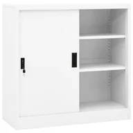 Szafki biurowe - shumee Szafka biurowa z przesuwnymi drzwiami biała 90x40x90 cm - miniaturka - grafika 1