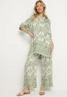 Komplety damskie - Zielony Komplet Oversize z Wiskozą w Etniczny Wzór Szerokie Spodnie i Koszula Nilamiella - miniaturka - grafika 1