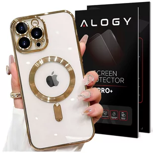 Etui MagSafe Case do iPhone 15 Pro Glamour Luxury obudowa Slim Ring Alogy Złote przezroczyste + Szkło - Etui i futerały do telefonów - miniaturka - grafika 2