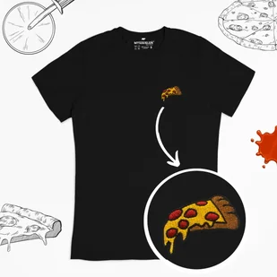 Haftowany T-shirt - PIZZA - czarny M - Koszulki męskie - miniaturka - grafika 1