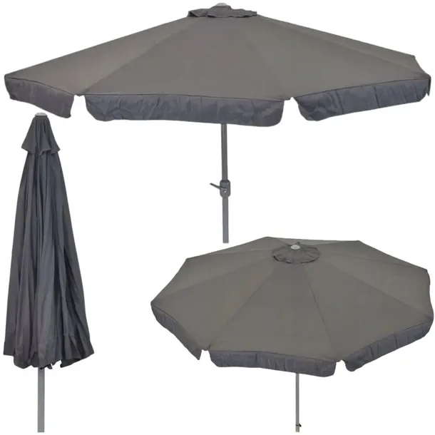 Parasol Ogrodowy 300 cm Szary na Korbkę Poliester (PES) Drążek Aluminiowy