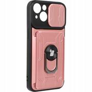 Etui i futerały do telefonów - Bizon Etui Case CamShield Card Slot Ring do iPhone 14 jasnoróżowe - miniaturka - grafika 1