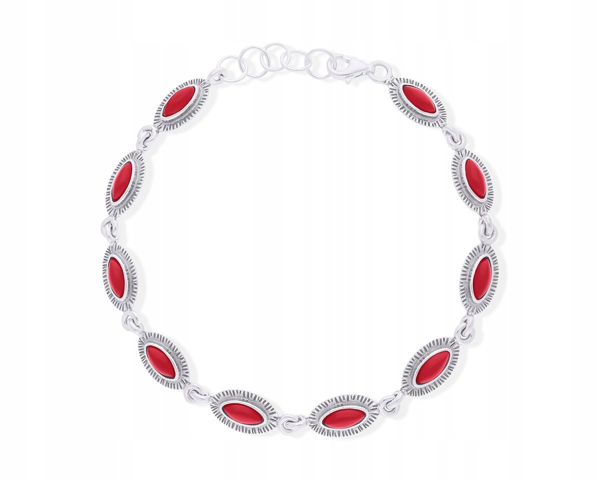 Bransoletka Srebrna Czerwony Koral Damska Subtelna Oryginalna pr. 925