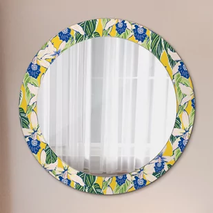 Lustro z nadrukiem okrągłe Niebieskie i żółte orchidee - Lustra - miniaturka - grafika 1