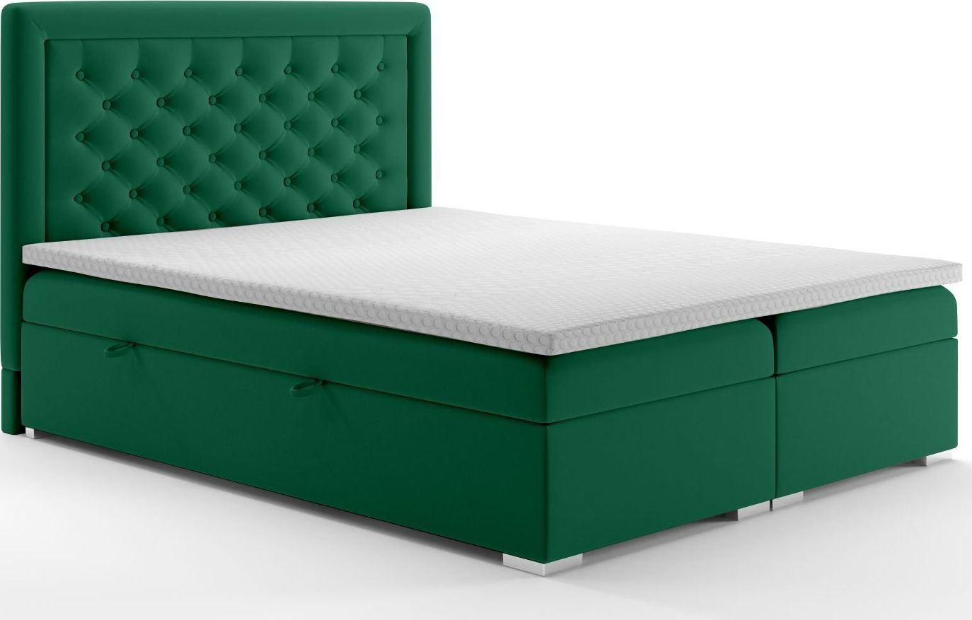 LAVERTO Łóżko kontynentalne AMIGO 160x200 zielone velvet z pojemnikiem