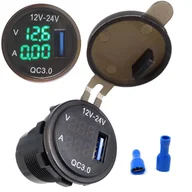Ładowarki samochodowe - ŁADOWARKA SAMOCHODOWA DO AUTA DO ZABUDOWY 12V-24V USB QC3.0 woltomierz - miniaturka - grafika 1