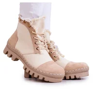 Botki damskie - S.Barski Modne Damskie Botki Trapery Beżowe Claira beżowy - miniaturka - grafika 1