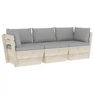 Sofy ogrodowe - vidaXL Ogrodowa sofa 3-osobowa z palet, z poduszkami, drewno świerkowe - miniaturka - grafika 1