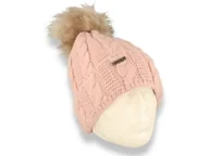 Czapki damskie - Czapka zimowa z pomponem polska produkcja różowa ocieplana polarem - miniaturka - grafika 1