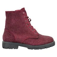 Botki damskie - Sweet Shoes Bordowe Zamszowe Botki czerwone - ButyModne - miniaturka - grafika 1