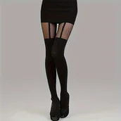 Inne - Eleganckie Czarny Pończochy z Koronką dla Kobiet - Wysoki , Elastyczna Mieszanka Nylonu, Możliwość Prania Ręcznego - miniaturka - grafika 1