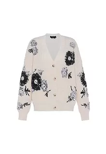 Swetry damskie - faina Damski modny kardigan z cekinami i okrągłym dekoltem w kwiaty, biały, rozmiar XL/XXL, biały (wollweiss), XL - grafika 1