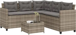 vidaXL vidaXL Narożnik ogrodowy z poduszkami i stolikiem, rattan PE, szary - Meble ogrodowe - miniaturka - grafika 1
