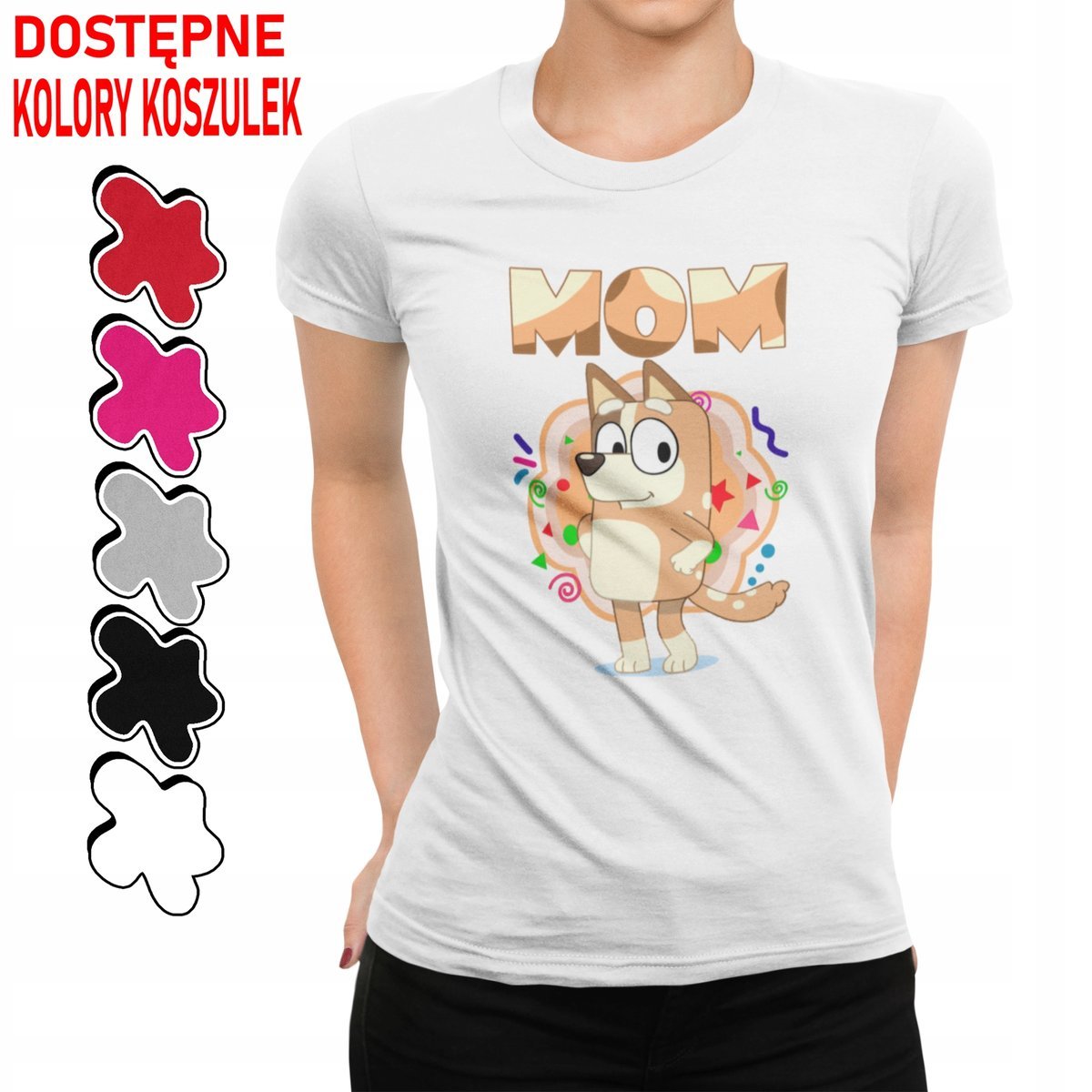 KOSZULKA DAMSKA Z NADRUKIEM PREZENT NA DZIEŃ MAMY NIEBIESKI PIESEK MUM -L